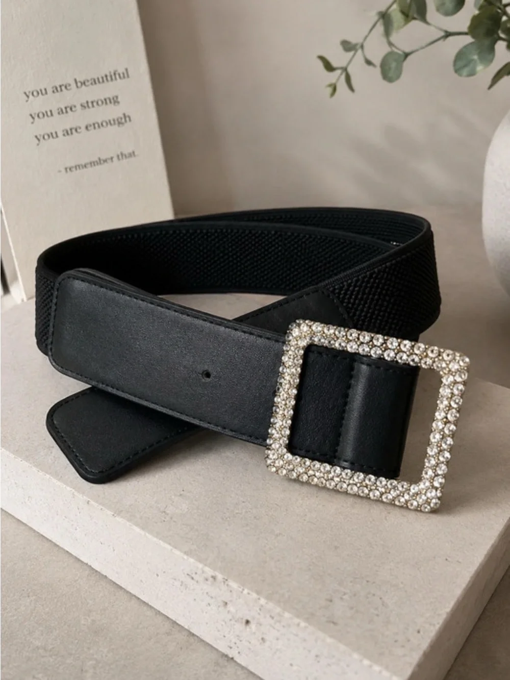 New Rhinestone Buckle Stretch Belt-30 inches